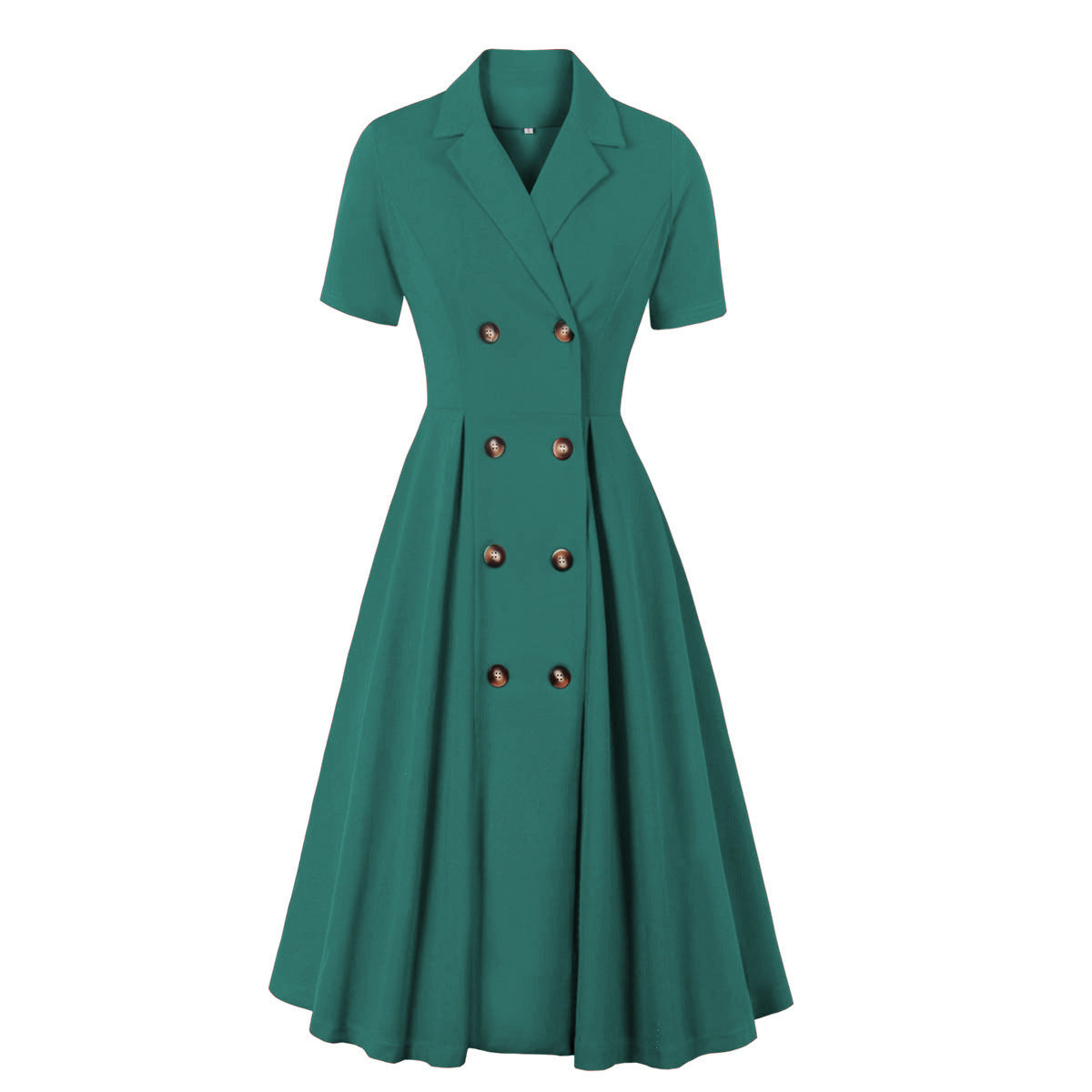 Womens Vintage Short Sleeves 1950s A-Line OL Button Dress Green