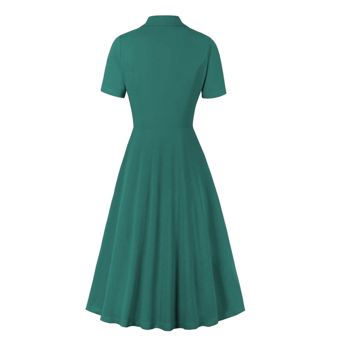 Womens Vintage Short Sleeves 1950s A-Line OL Button Dress Green