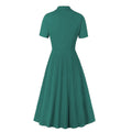 Womens Vintage Short Sleeves 1950s A-Line OL Button Dress Green