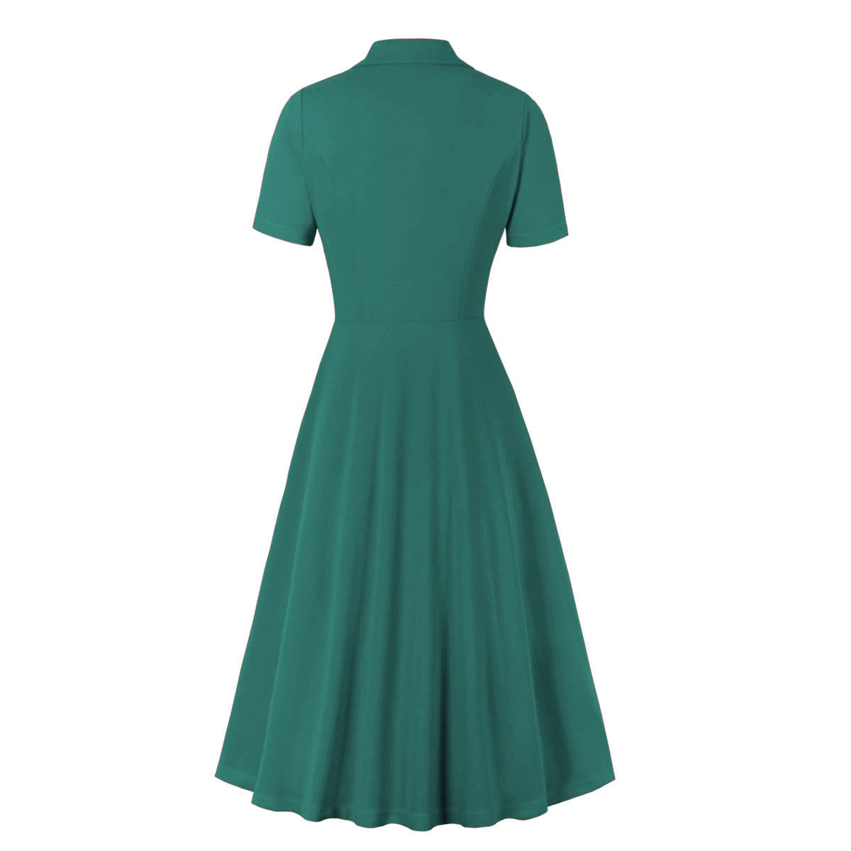 Womens Vintage Short Sleeves 1950s A-Line OL Button Dress Green