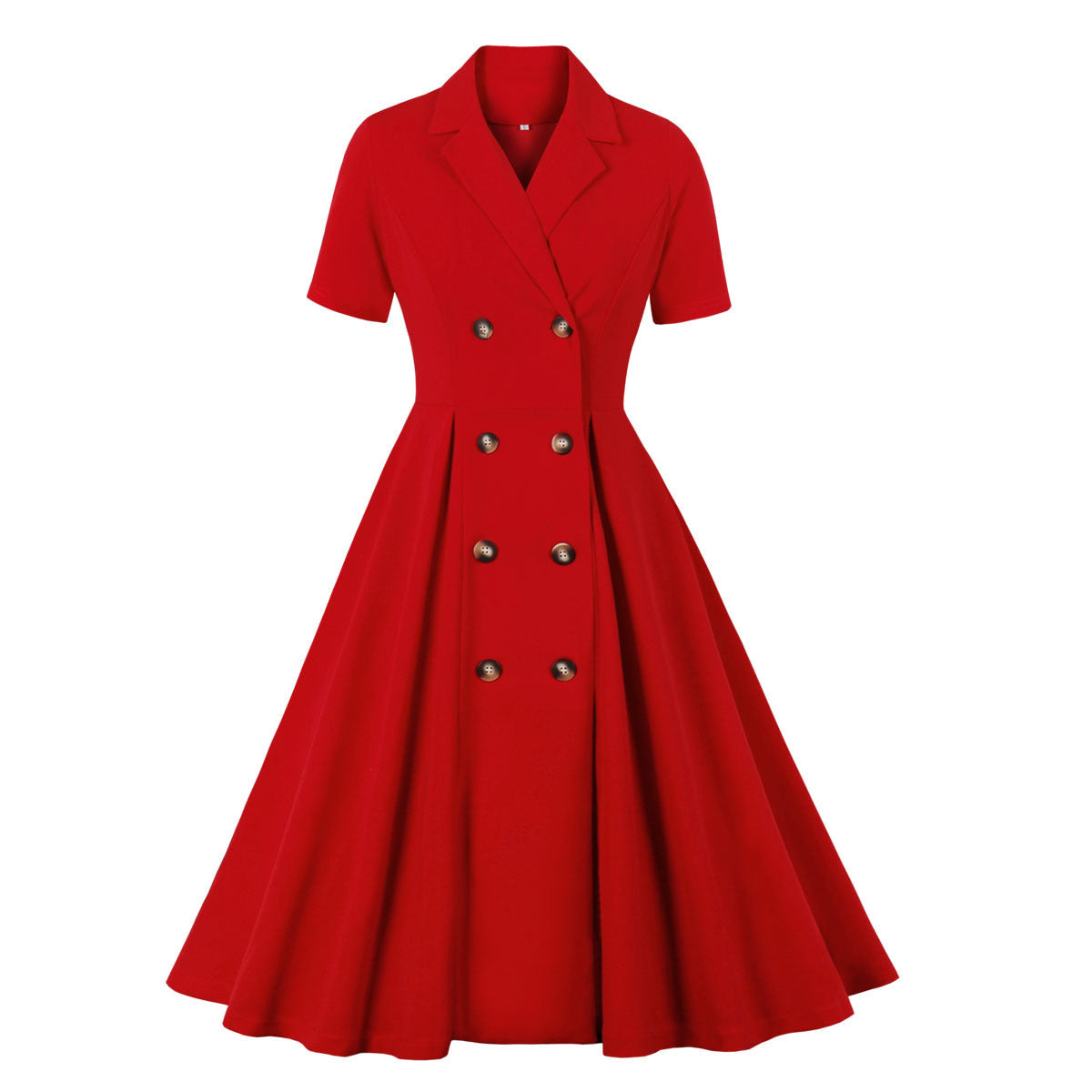 Womens Vintage Short Sleeves 1950s A-Line OL Button Dress Red